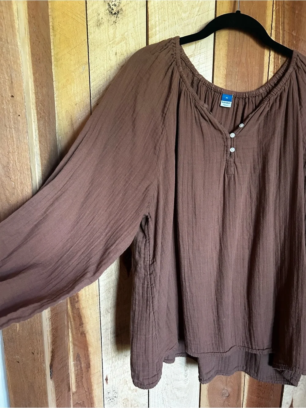 Women's Relaxed Brown Peasant Blouse Old Navy cotton XL - Picture 2 of 4